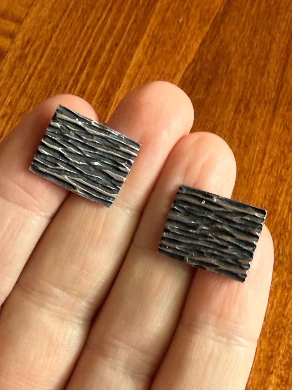 Modernist Sterling Silver Bark Design Cufflinks Brutalist